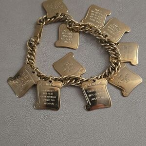 Vintage 10 Commandments Gold Tone Charm Bracelet Religious Jewelry